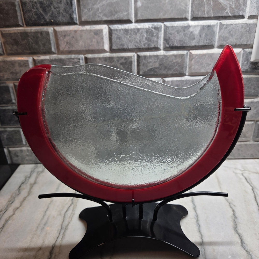 Red and Clear Glass Decorative Bowl